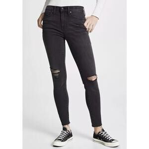 Madewell Black Zip Fly Distressed 9" High Rise Skinny Denim‎ Jeans Women's 26